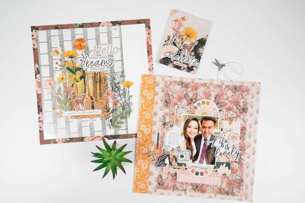 2 Layouts and a Card Using Golden Afternoon by Rosie’s Studio