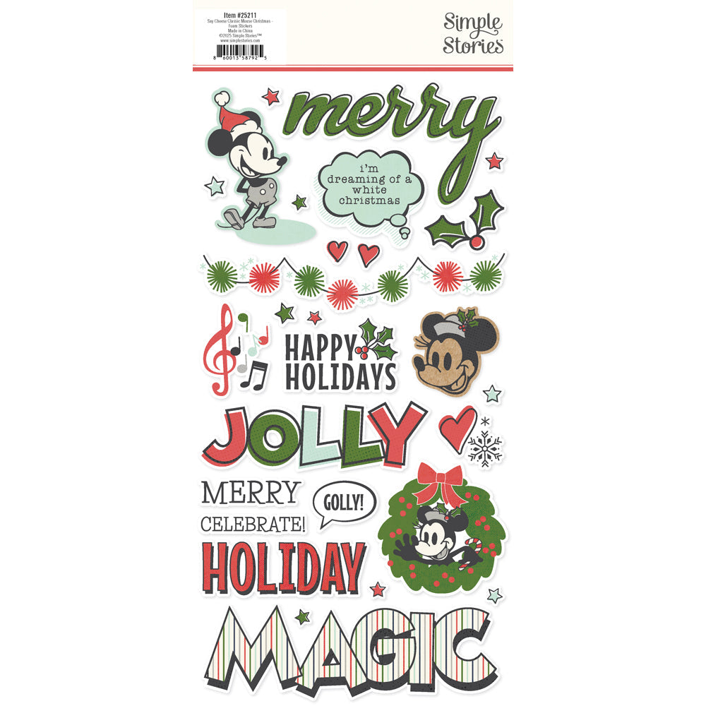 Simple Stories Say Cheese Classic Mouse Christmas - Foam Stickers