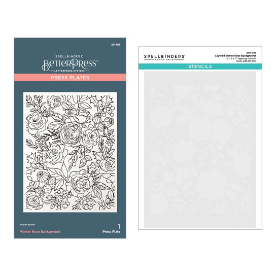 Winter Rose Press Plate and Stencil Bundle