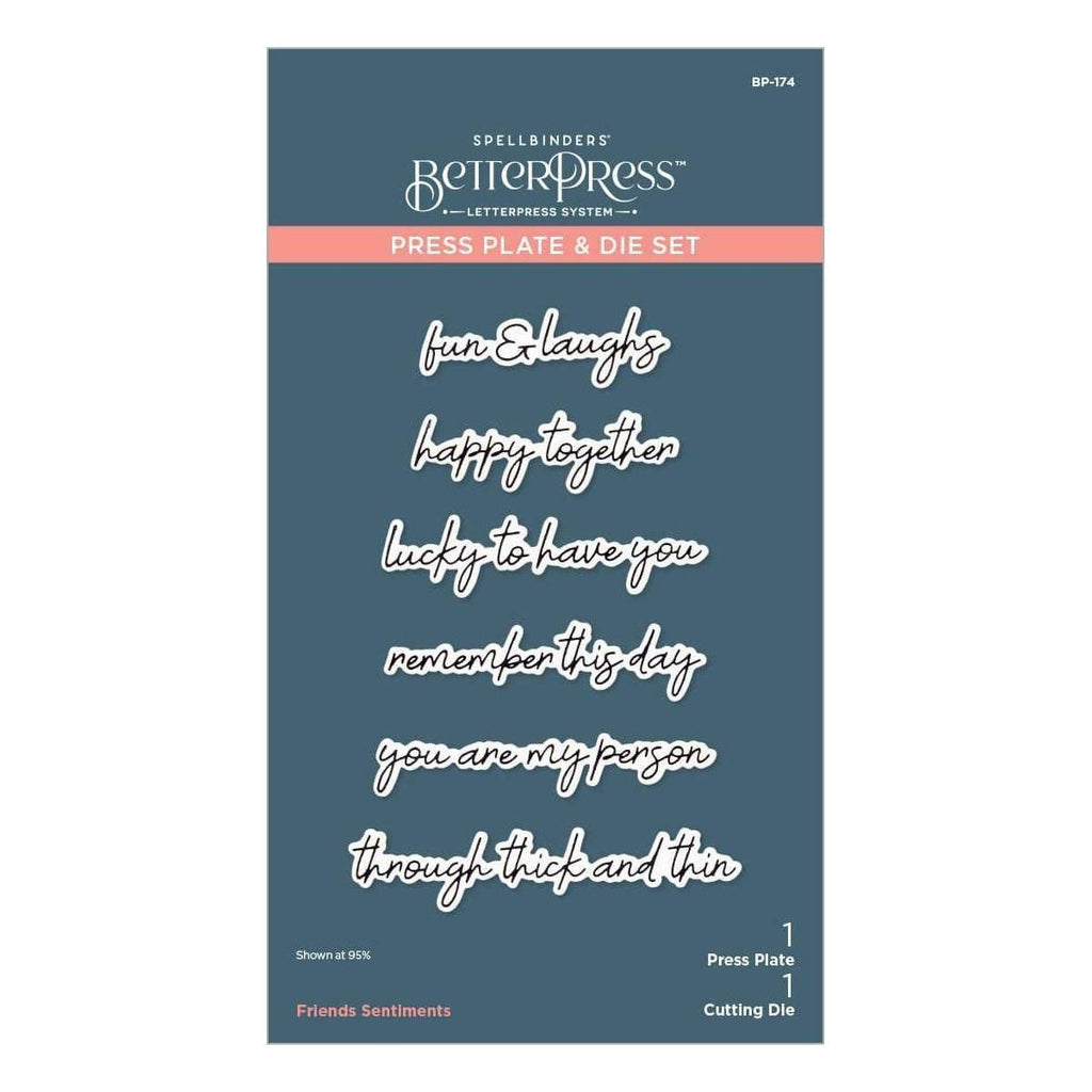 Friends Sentiments Press Plate & Die Set from the Storytelling by Spellbinders Scrapbooking Collection packaging