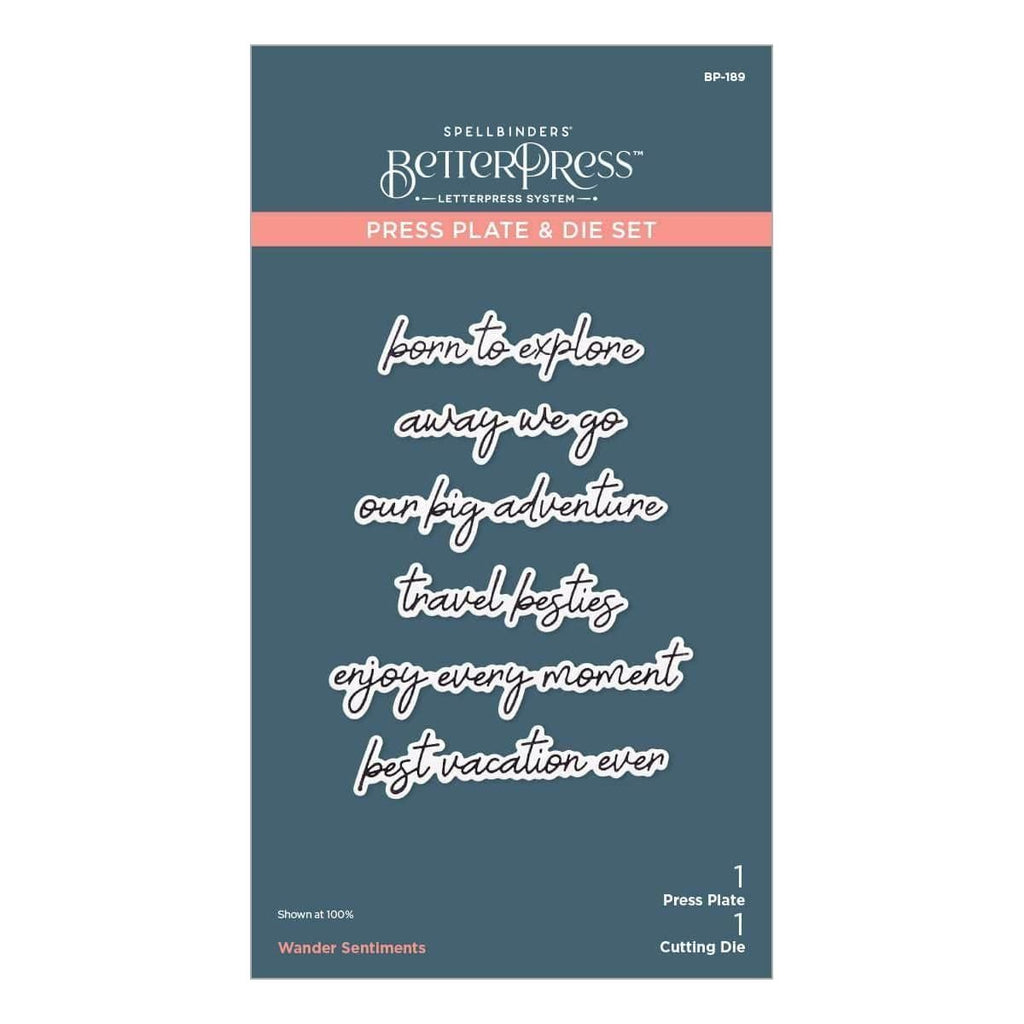 Wander Sentiments Press Plate & Die Set from the Storytelling by Spellbinders Scrapbooking Collection betterpress