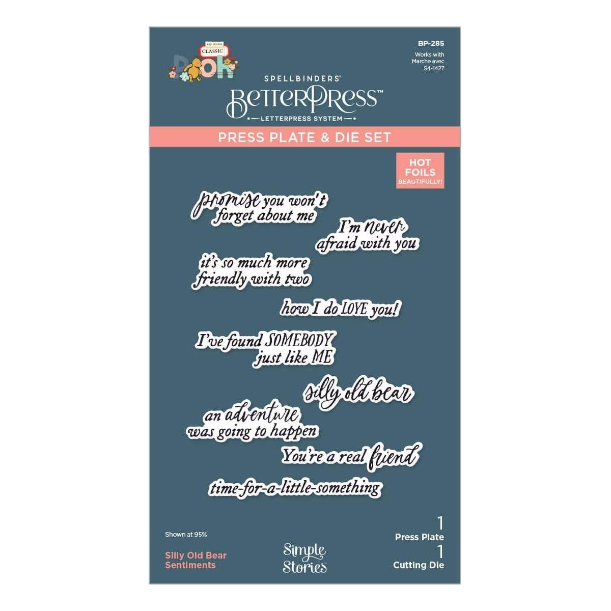 Silly Old Bear Sentiments Press Plate & Die Set in Collaboration with Simple Stories