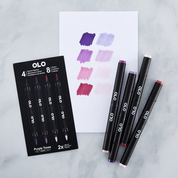 Olo Purple Tones Alcohol Markers Set - 8 Colors 4pc.