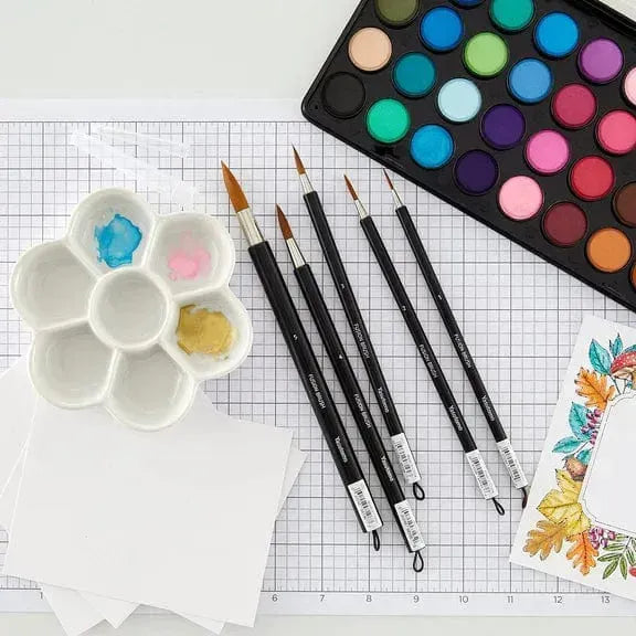 Yasutomo Fusion Brush Set 5 piece lifestyle with watercolor