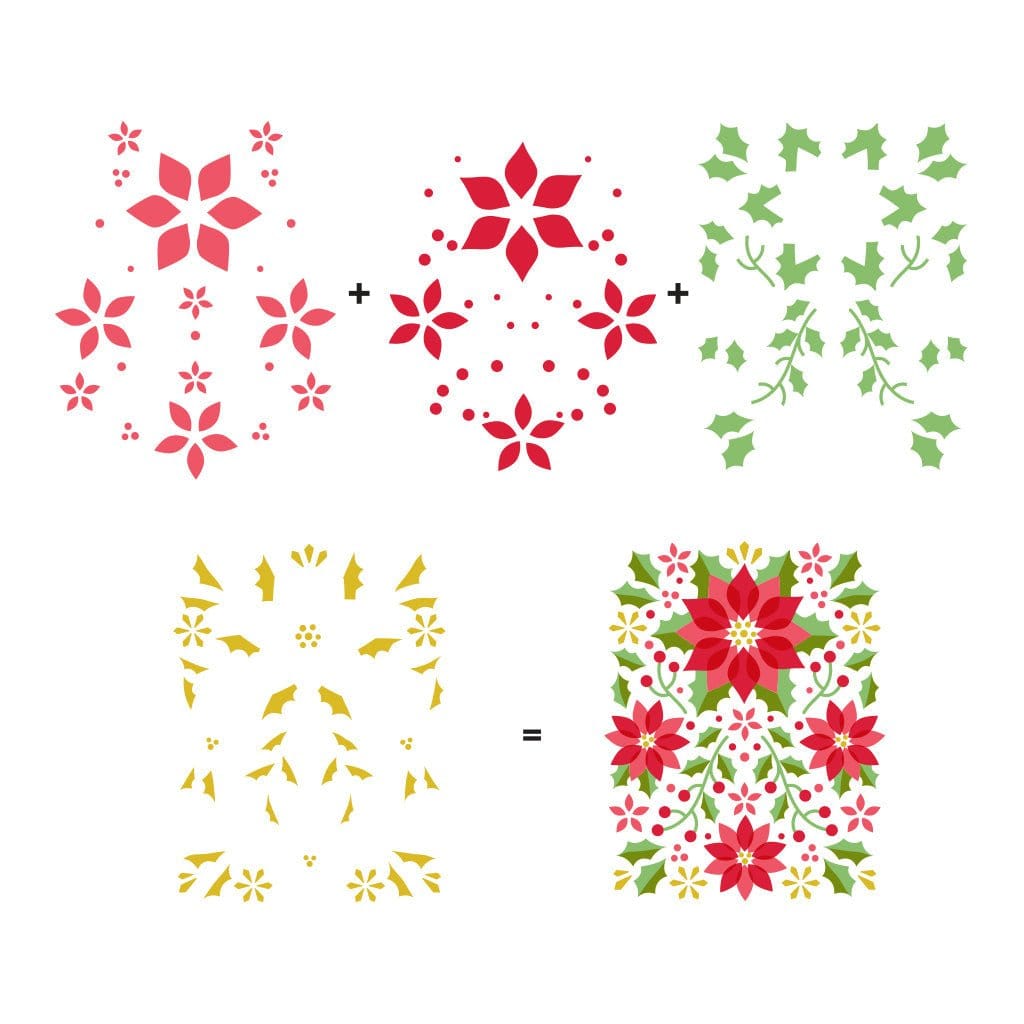 SA284 Color Layering Poinsettia Pattern Stencils - Hero Arts