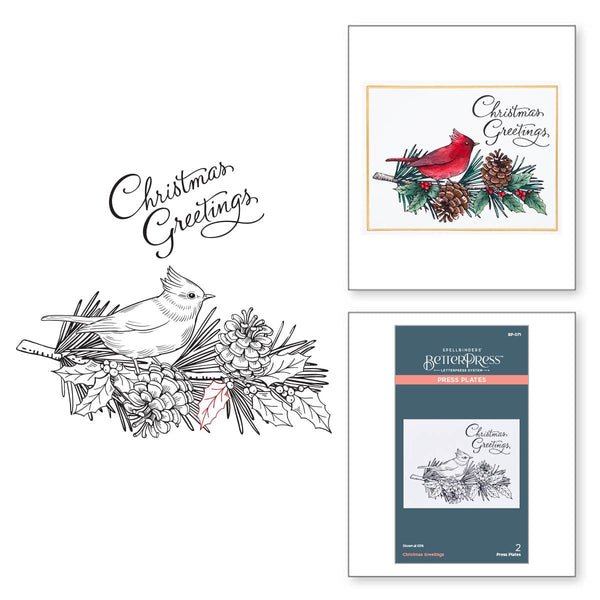 Spellbinders BetterPress Christmas Collection - Merry Christmas World Press  Plate and Christmas Greetings Press Plates - Bundle of 2 Press Plate Sets