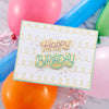 Stylized Happy Birthday Etched Dies from the Birthday Celebrations Collection (S2-342) with glimmer background.