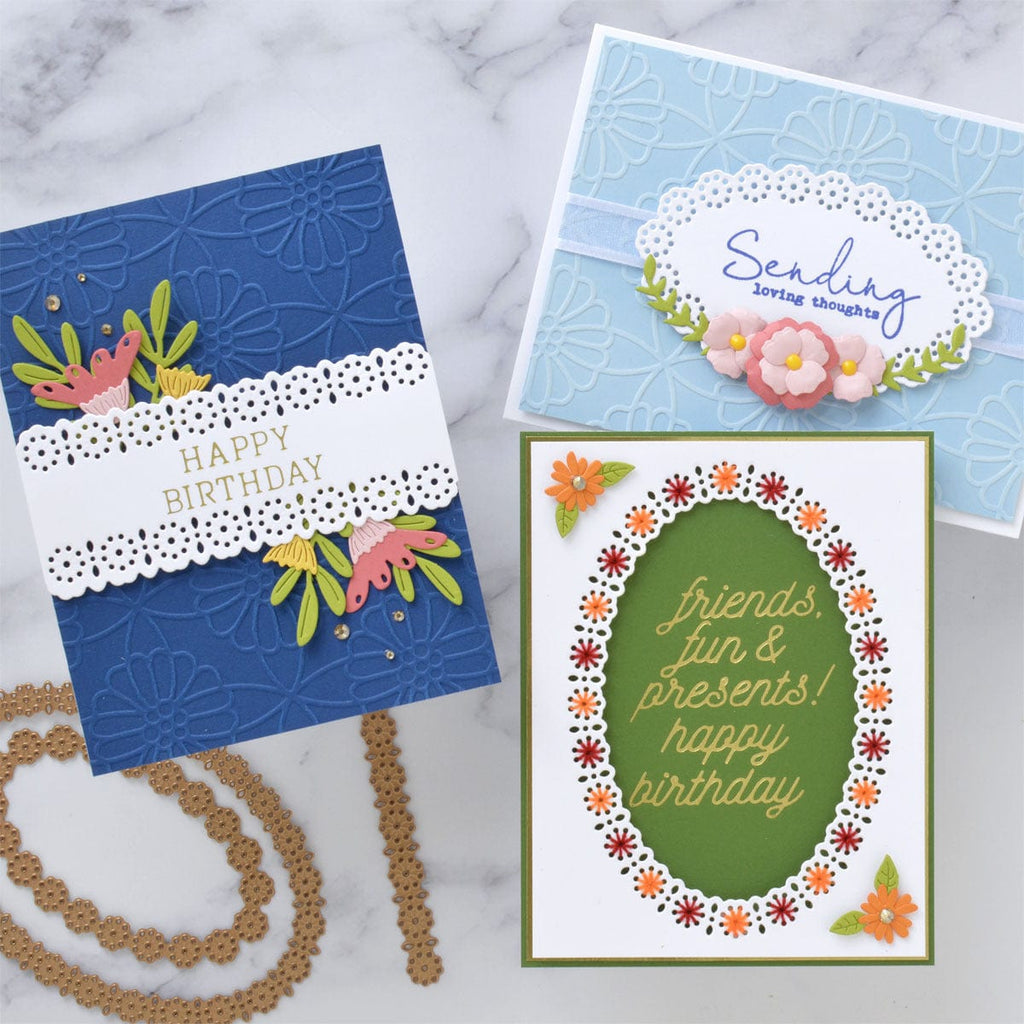 Oval Stitch & Border- Small Die of the Month (DOM-FEB22) projects  by Annie Williams group lifestyl image. 