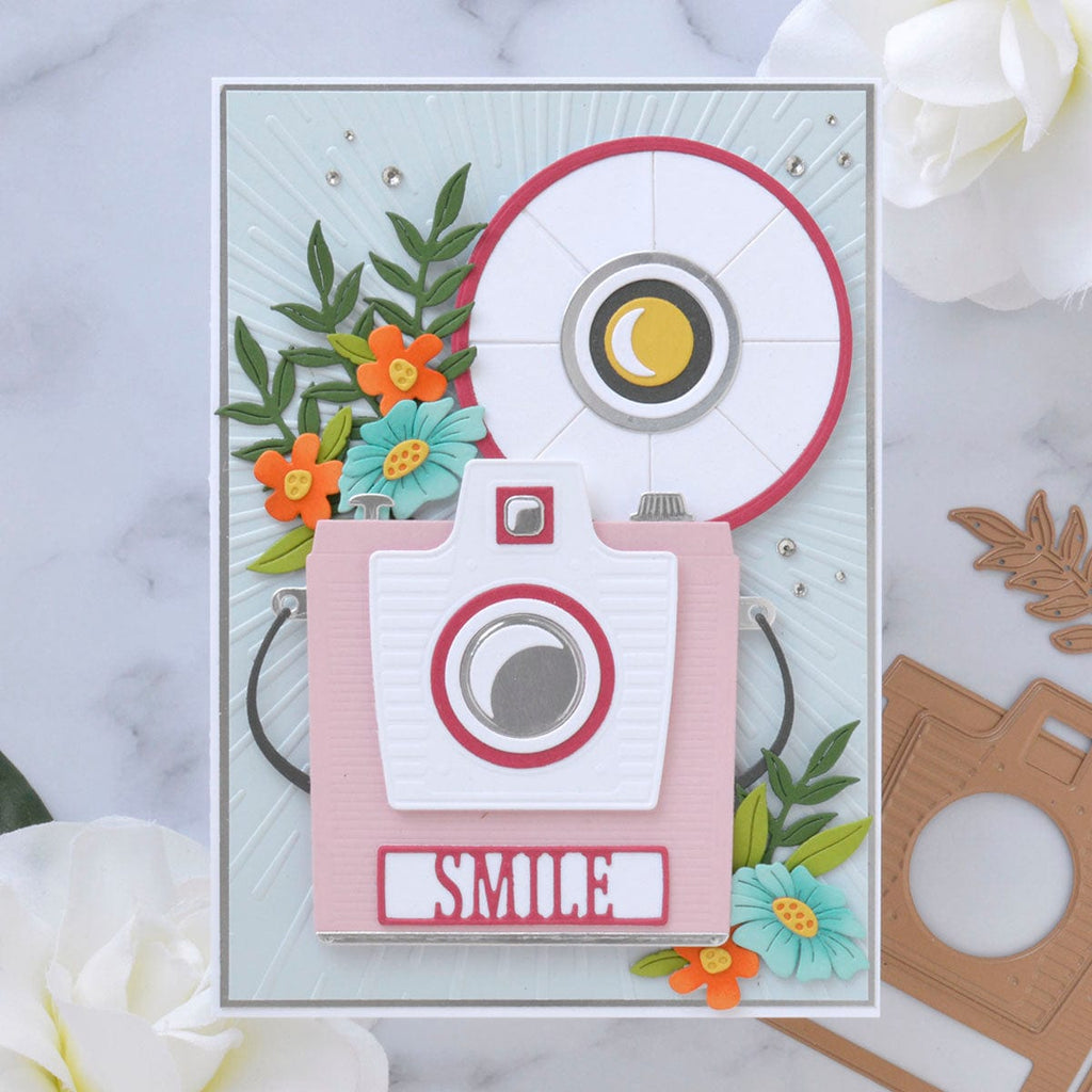 Say Cheese - Large Die of the Month (DOML-APR22) Smile Pink project with flowers. 