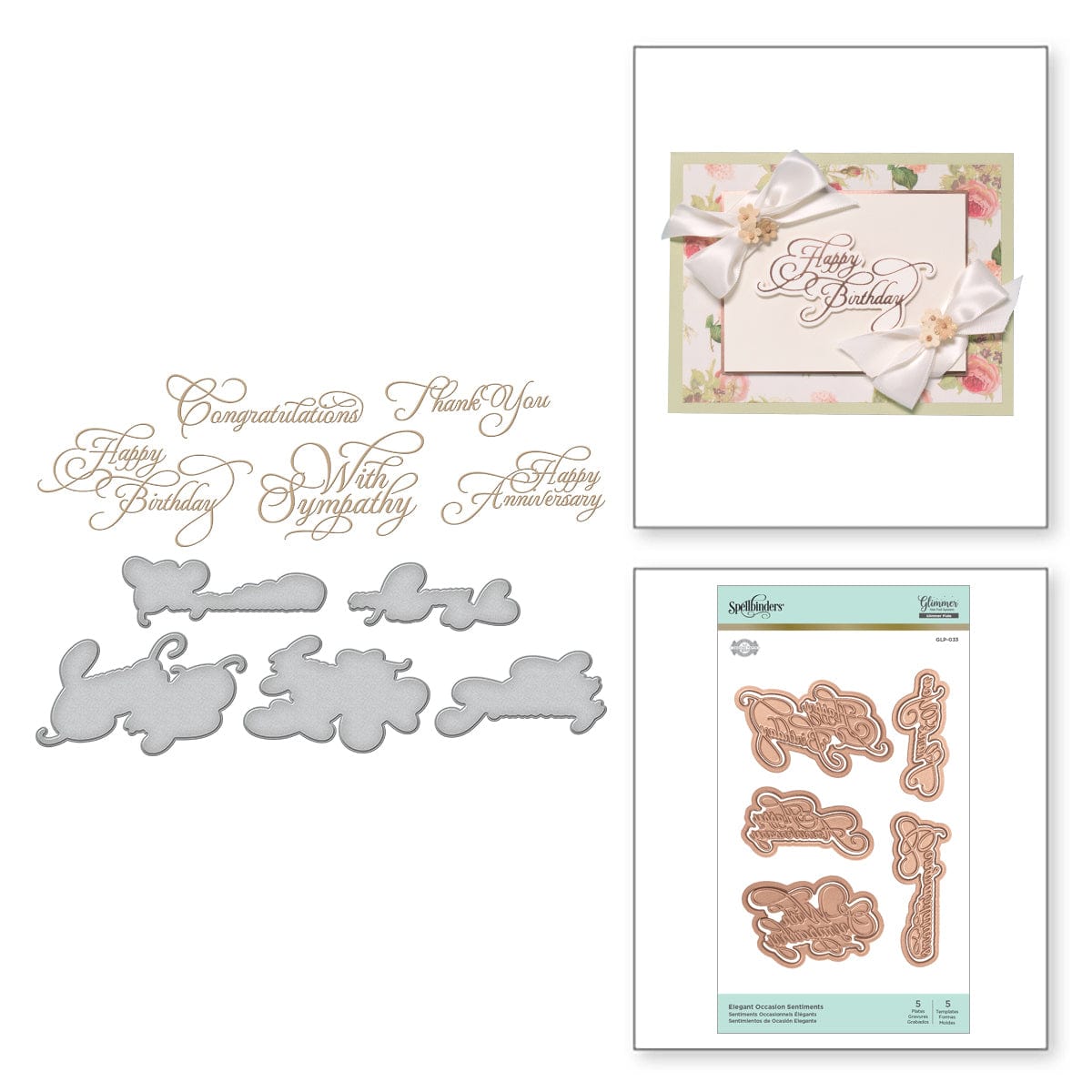 Spellbinders - Glimmer Hot Foil - Truly Yours Collection - Glimmer Plate,  Dies and Metallic Hot Foil Variety Pack- Mini Sincere Sentiments Bundle