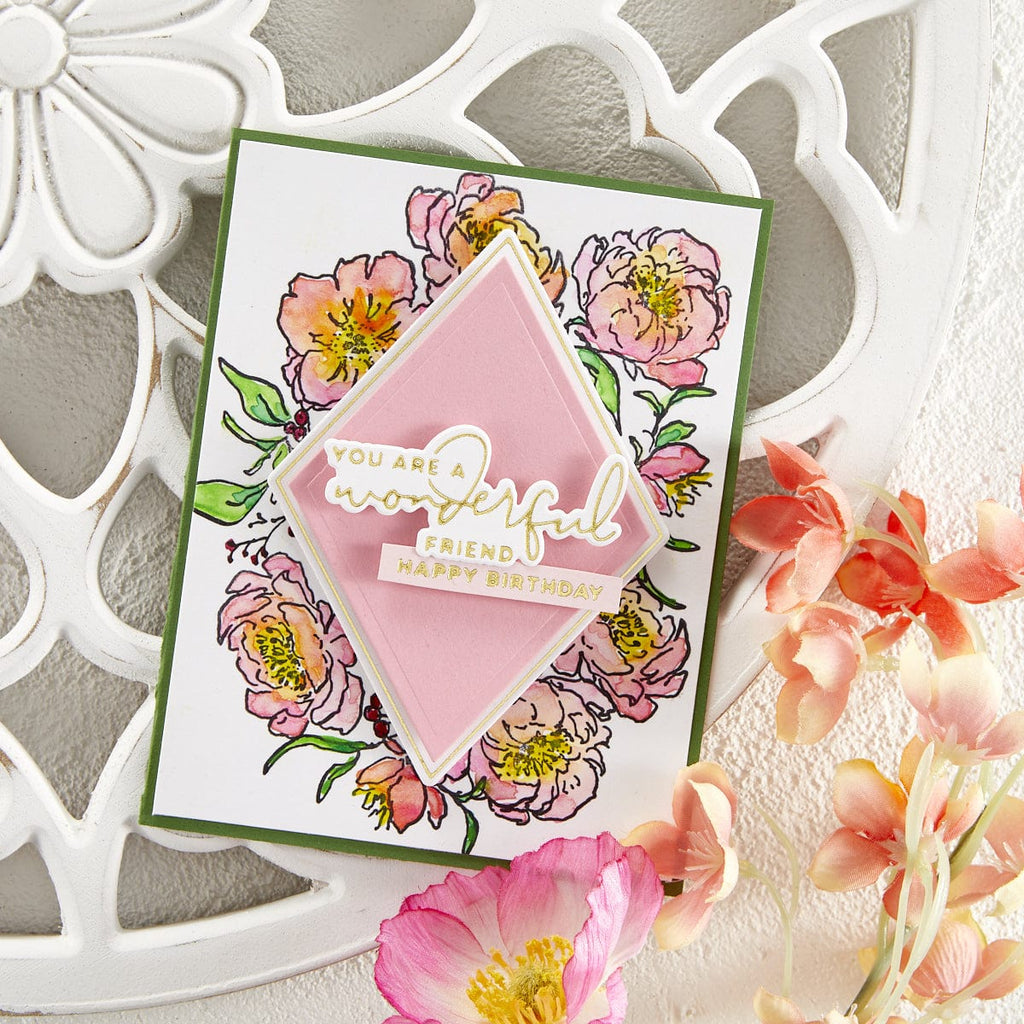 Diamond Floral Frame Glimmer Hot Foil Plate & Die Set from Yana's Blooming Birthday Collection (GLP-253) Project Example 7