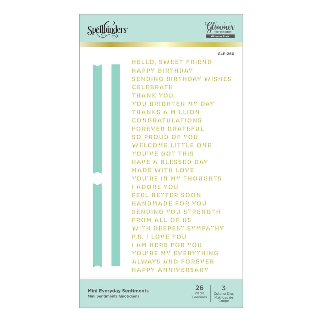 Mini Everyday Sentiments Glimmer Hot Foil Plate & Die Set from Simply Perfect Collection (GLP-260) Product Packaging