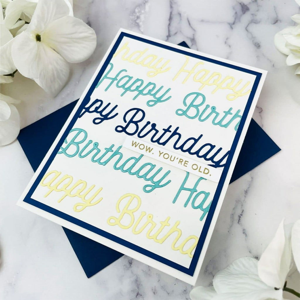 Smooth Lines Mix & Match Sentiments Etched Dies from the Be Bold Collection (S4-1168) Happy Birthday Card Project Example by Joy Baldwin