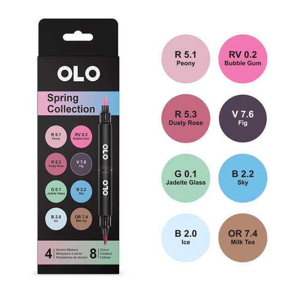 Olo Teal Tones Alcohol Markers Set - 8 Colors 4pc.