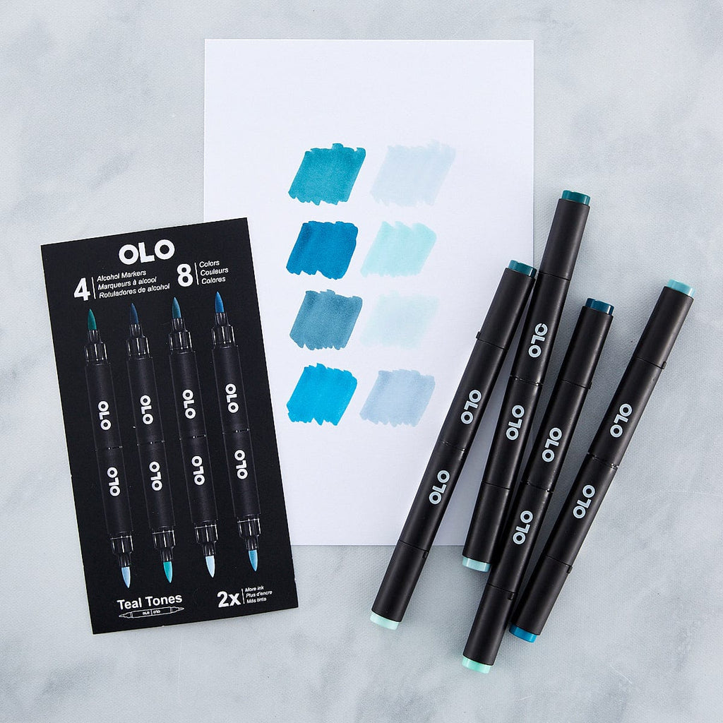 OLO Teal Tones Alcohol Markers Set - 8 Colors 4pc. - Spellbinders Paper Arts