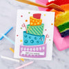 Topsy Turvy Cake Etched Dies from the Birthday Celebrations Collection (S6-195) rainbow layered cake. 