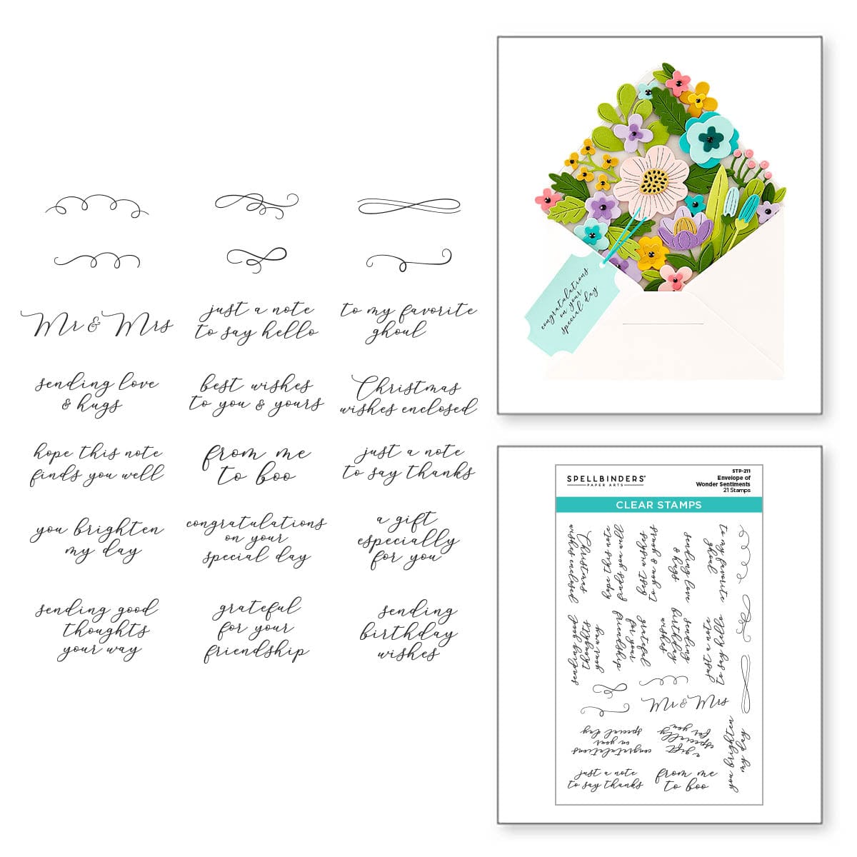 Spellbinders Clear Stamp Set-Envelope of Wonder -Sentiments of Wonder